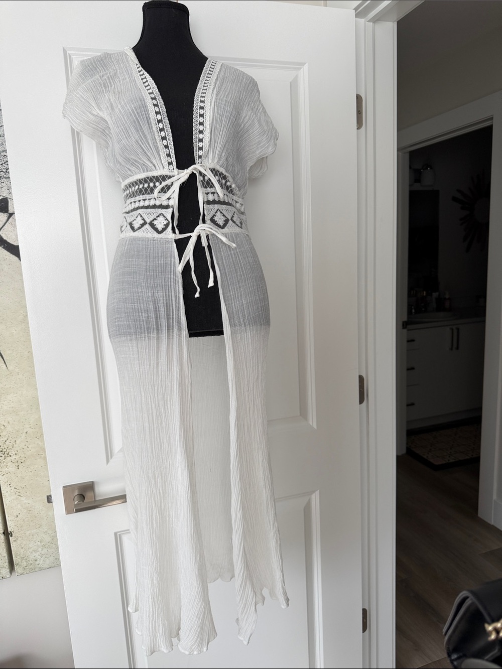 Kismet White Sheer Embroidered Tie-Front Beach Coverup